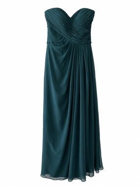 New Azazie Dark Green Strapless Ruched Chiffon Maxi Dress A6